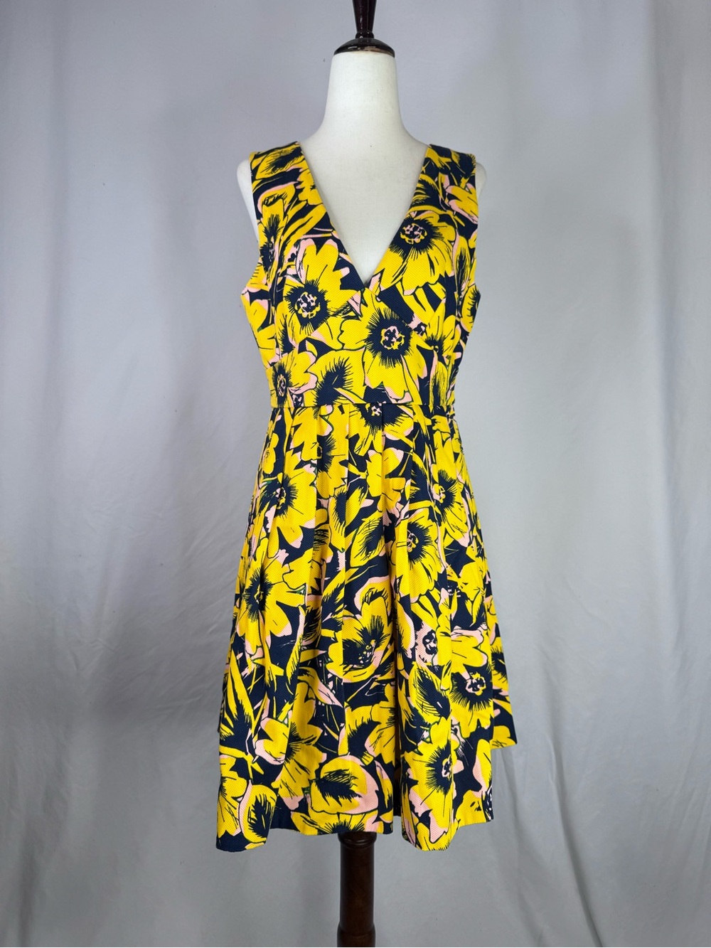 J. Crew Factory Yellow Floral V-Neck Sleeveless Midi Dress